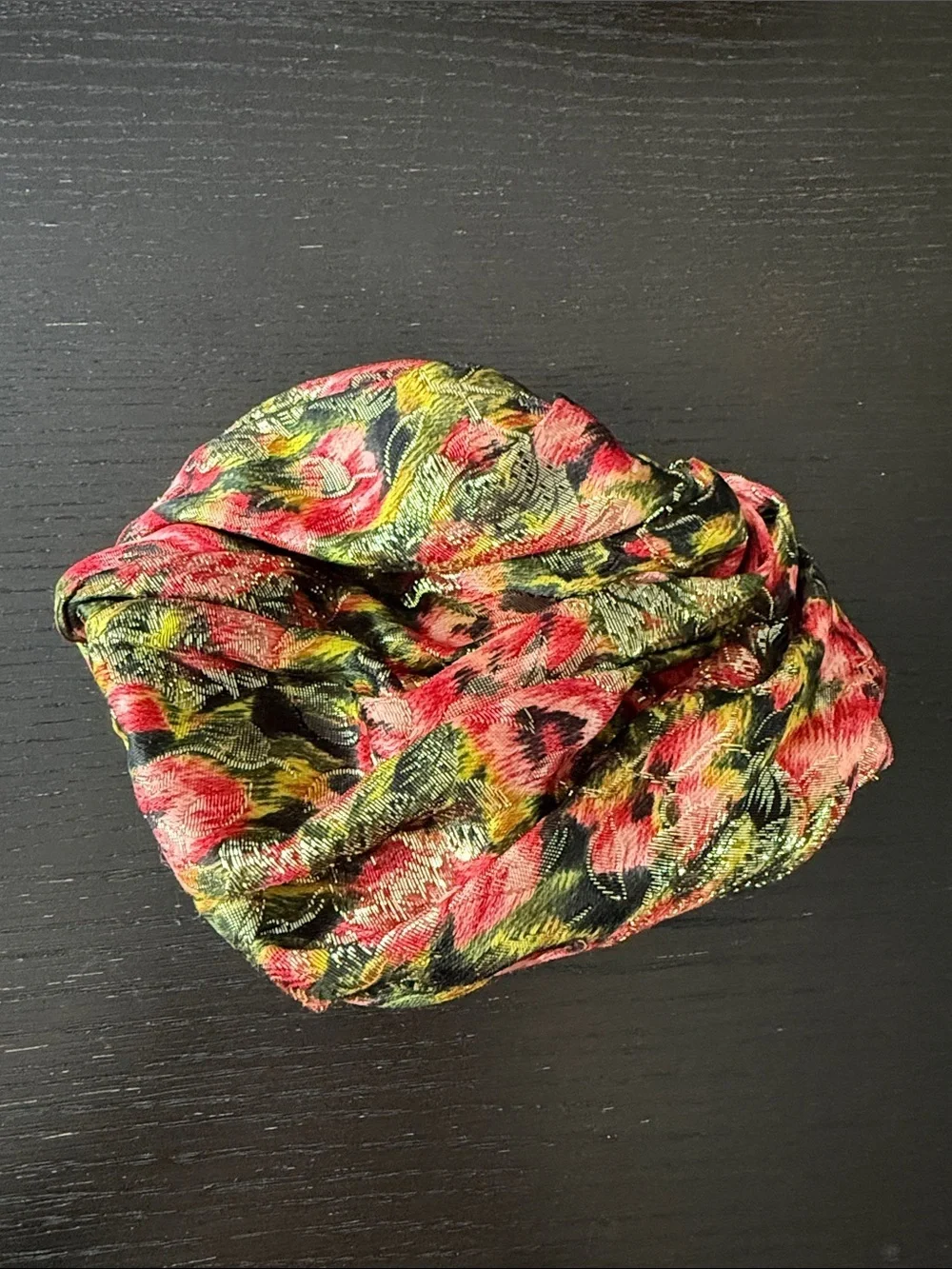 Women’s Vintage Floral Velvet Turban Headband in Pink and Green